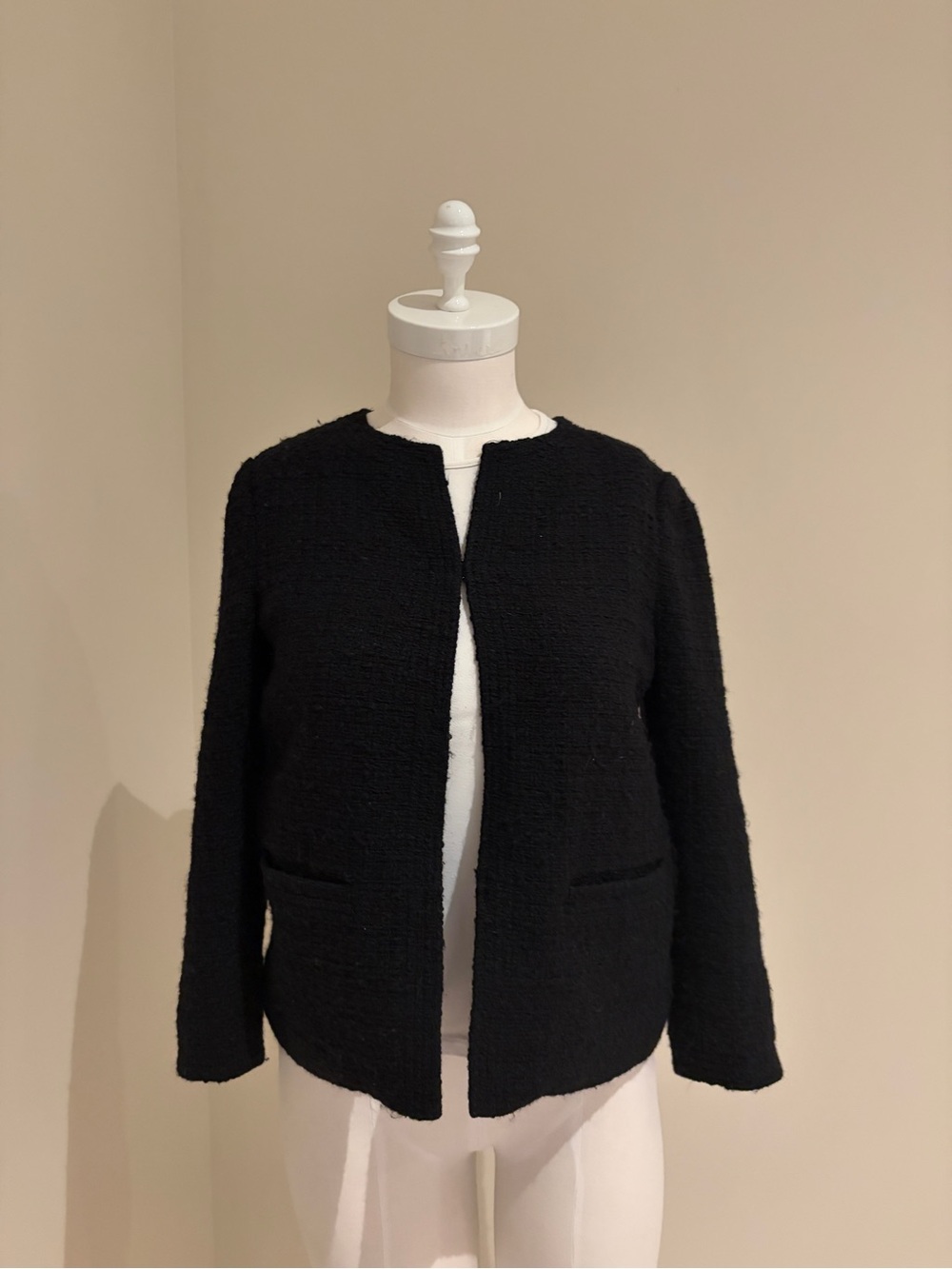 Vince Black Bouclé Collarless Blazer